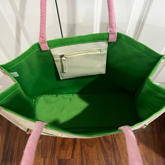 Pickleballer Tote Bag - Pink & Green Canvas Shopper - Picture 3 of 7